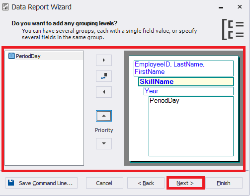 Configuring grouping for the report